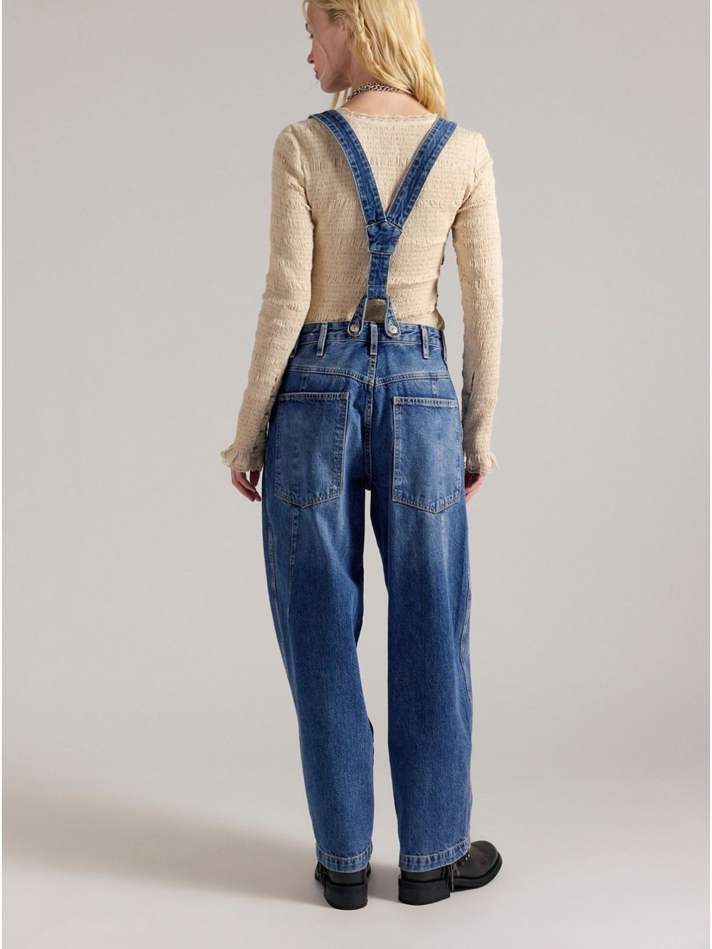 Free People Berkley Varsity Blue  Suspender Overalls 26 NWT - Picture 3 of 6